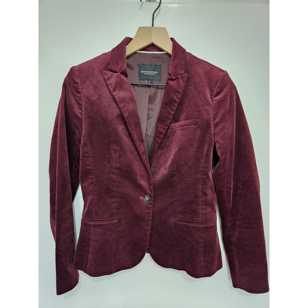 Banana Republic Burgundy Velvet Classic Blazer Jacket‎ Size 4 Single Button